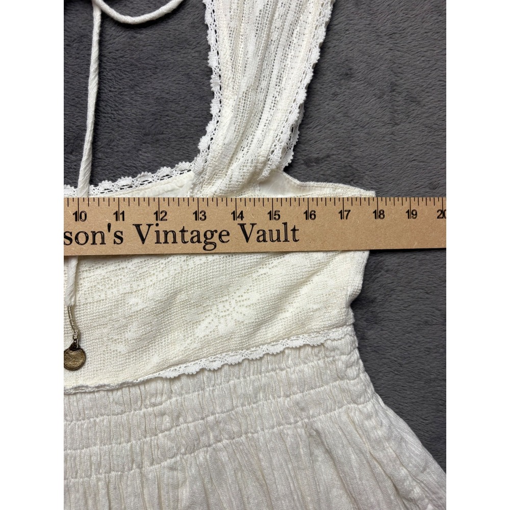 Free People Dress Womens L Large White Lace Smocked Side Button Boho Hippie - Picture 6 of 12